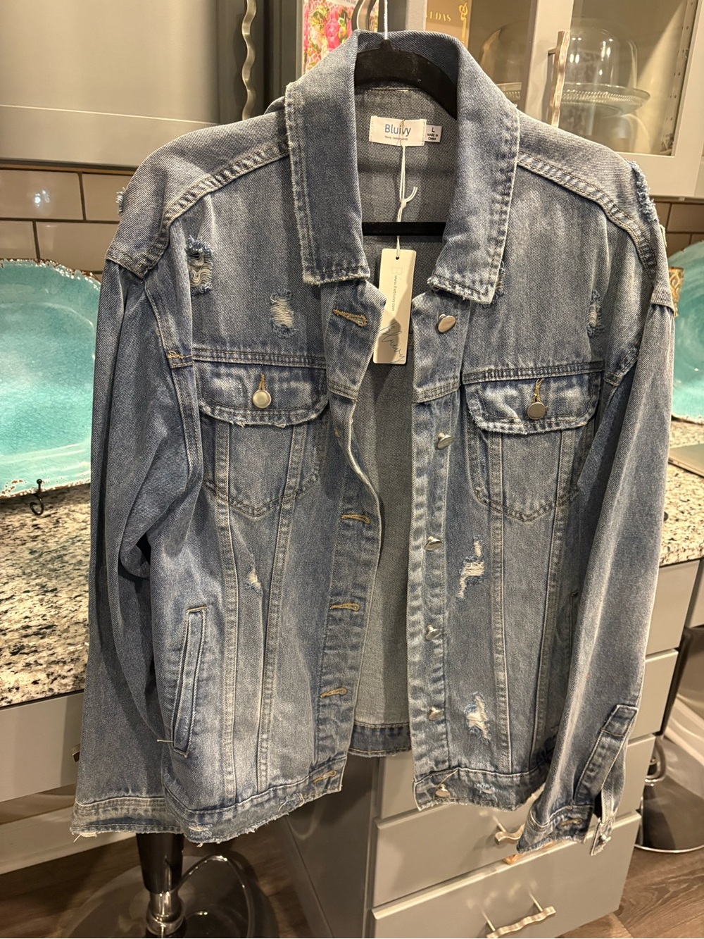 Bluivy Light Blue Distressed Denim Jacket